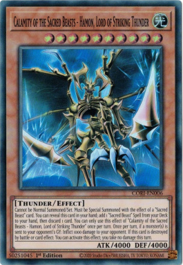 Calamity of the Sacred Beasts - Hamon, Lord of Striking Thunder - CORI-EN006 - Super Rare 1st Edition